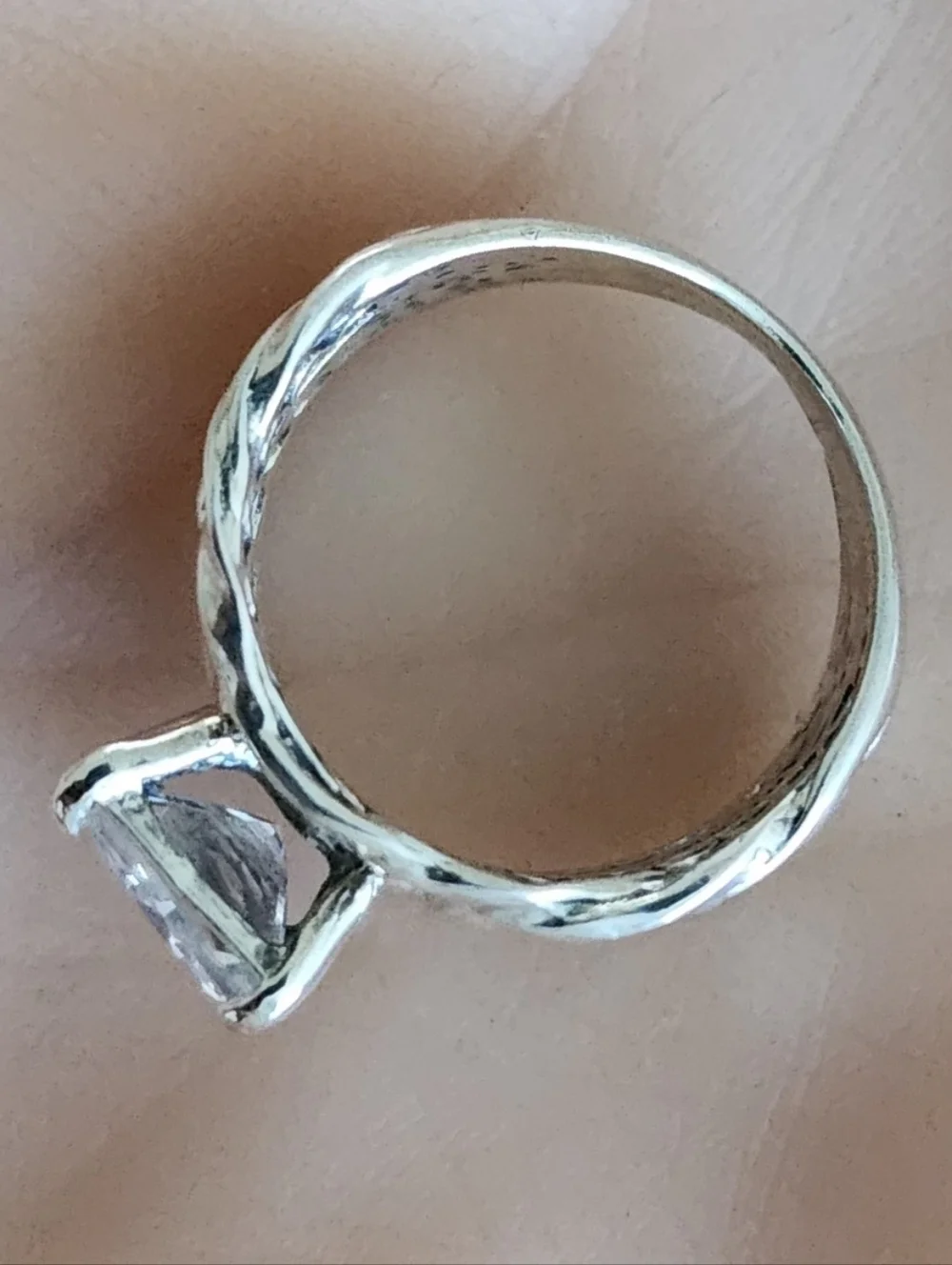 Noa Zuman Signed Sterling Silver 925 Clear CZ Stone Hammered 6.5 Ring Israel - Picture 10 of 12